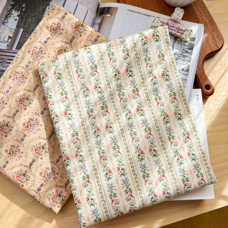 Home Textiles Plaid - Vintage Çiçek Şerit Pamuklu Kumaş Küçük
